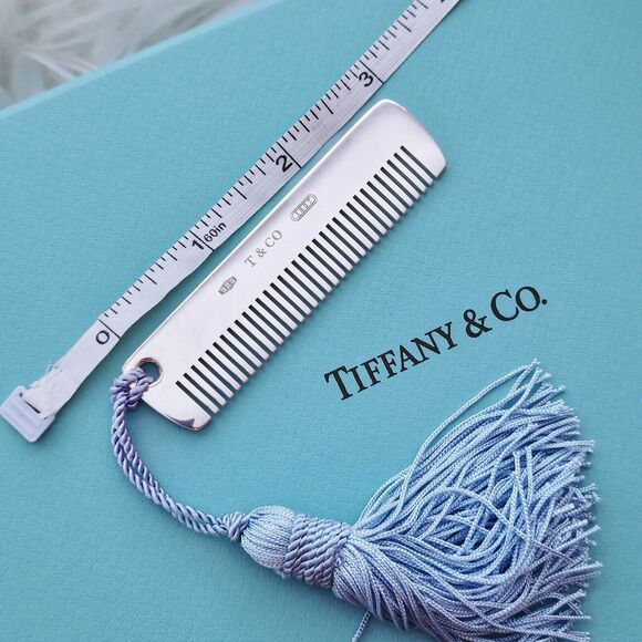 RARE Tiffany & Co. 1837 Baby Comb Sterling Silver With Blue Tassel - Picture 5 of 5